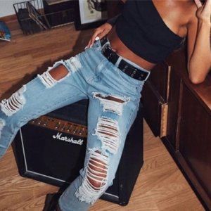 Princess Polly Ivey Ripped Jeans, Midwash